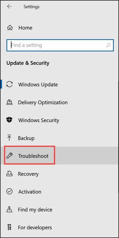 Troubleshoot Option
