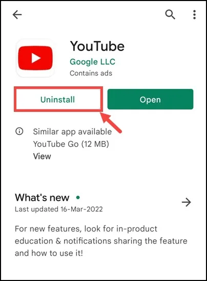 Uninstall YouTube Updates