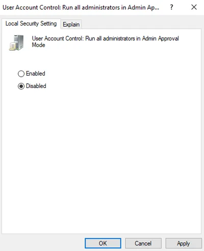 Disable User Account Control