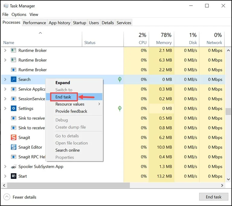 end search process End Search Process