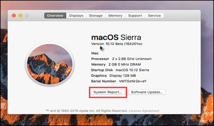Mac System Report Button