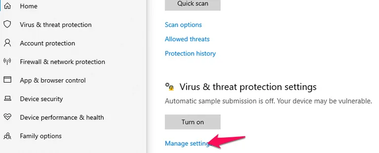 Manage Virus Protection Settings