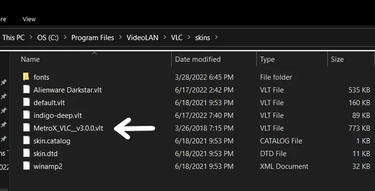 Choosing Skin from VLC Installation Folder