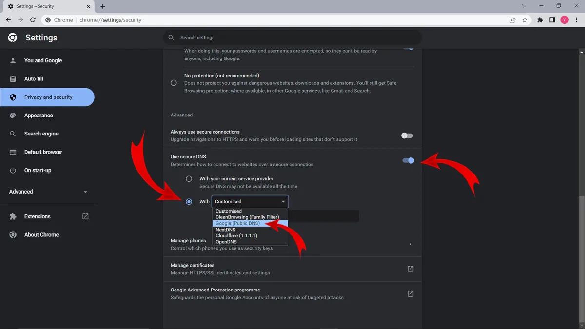 Google Chrome DNS