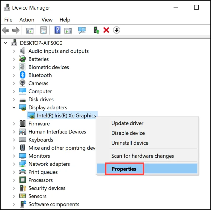 Graphic Driver Properties