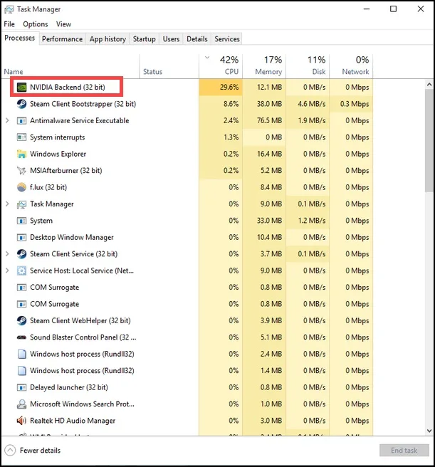 Restart NVIDIA Backend