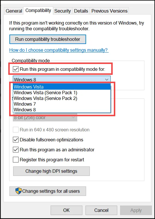 Run this Program in Compatibility Mode