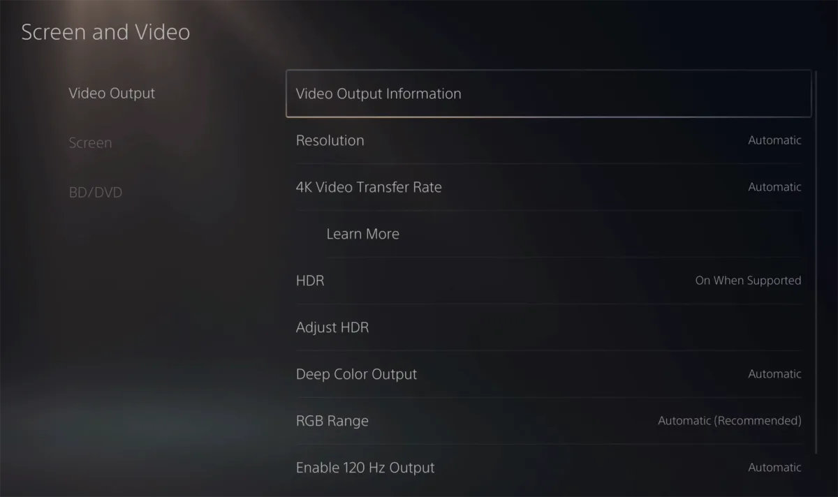 Video Output Information
