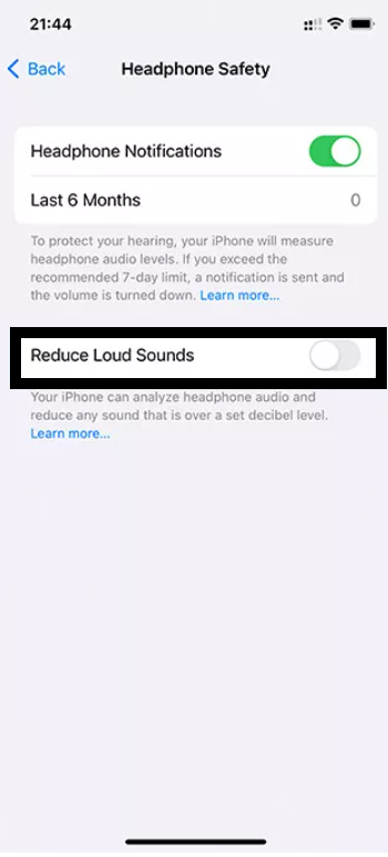 Disable Reduce Loud Sounds