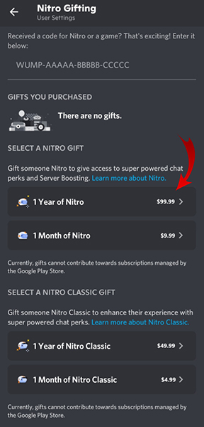 Nitro Gifting On Smartphone