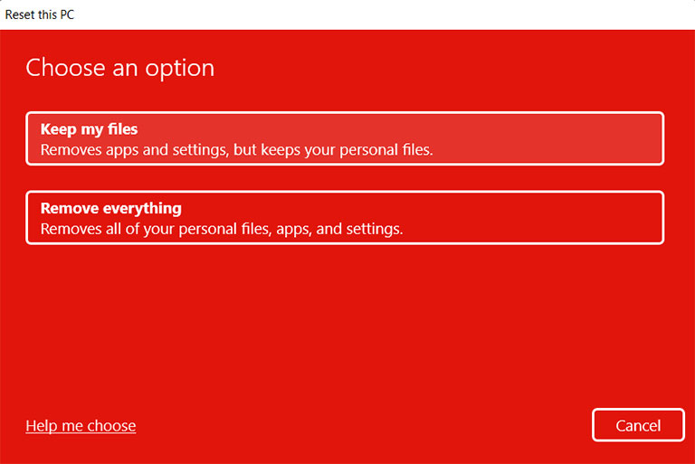 Choose Keep My Files Option