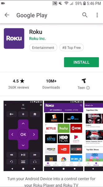 Install Button Of Roku Official App