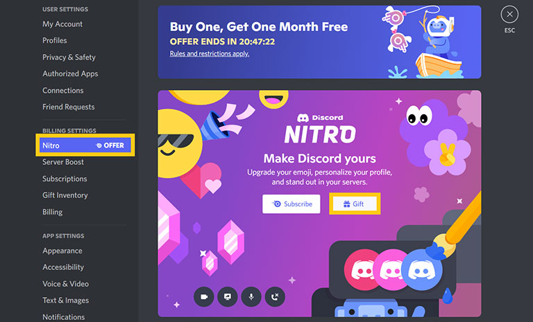 Gift Nitro On Billing Settings In Discord