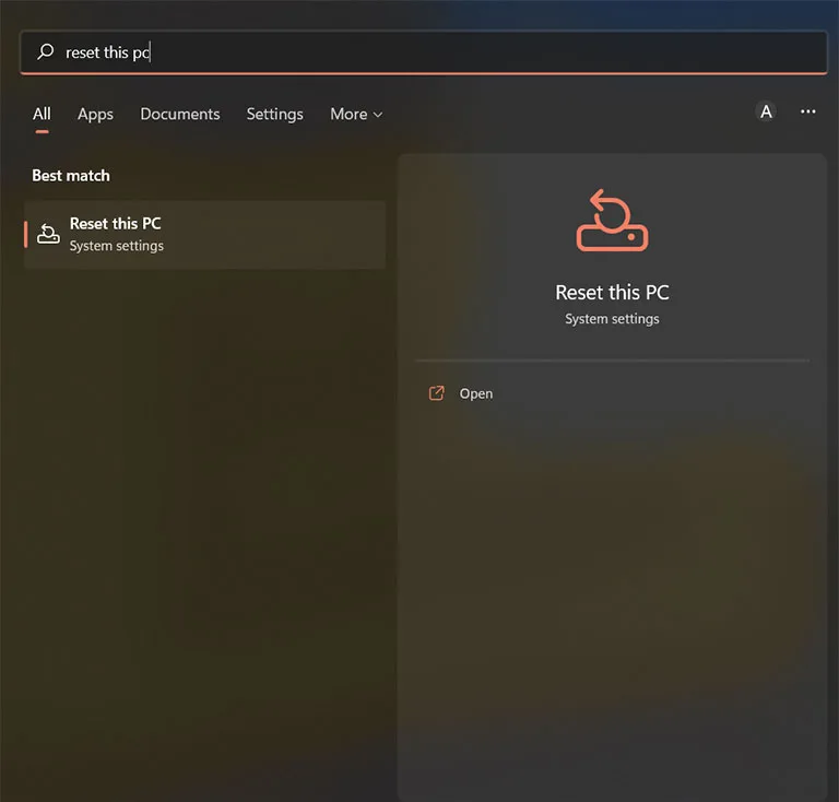 Open Reset this PC