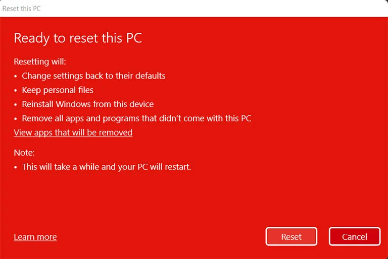 Reset this PC