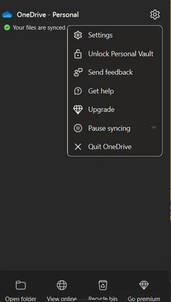 Right Click on OneDrive Icon