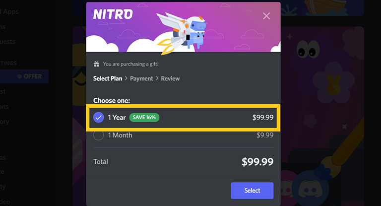 Select Nitro Subscription Plan