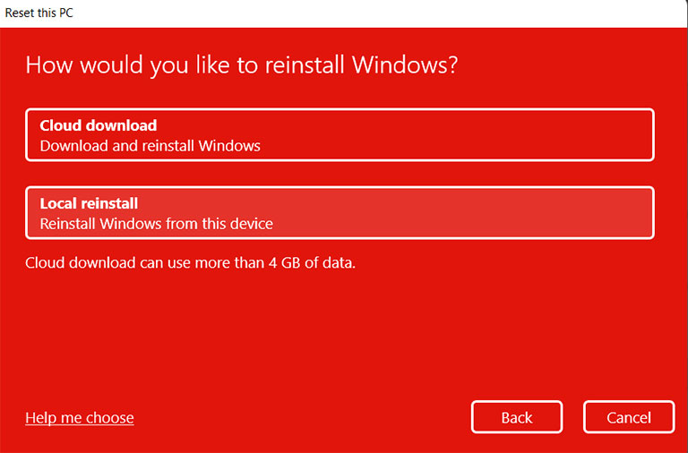 Select Local Reinstall