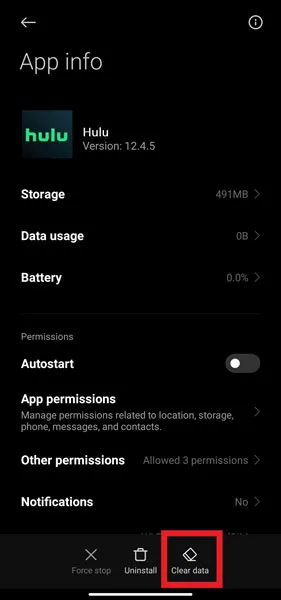 Click on the Clear Data Option