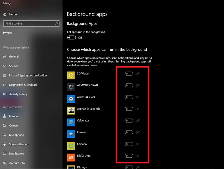 Close Down all Background Apps Close Down all Background Apps