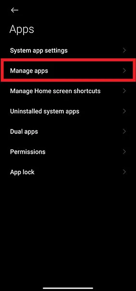 Go to Manage Apps