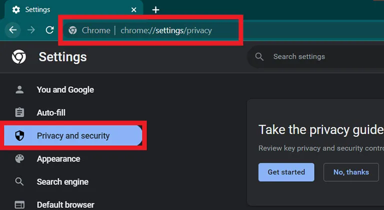Go to Privacy and Settings