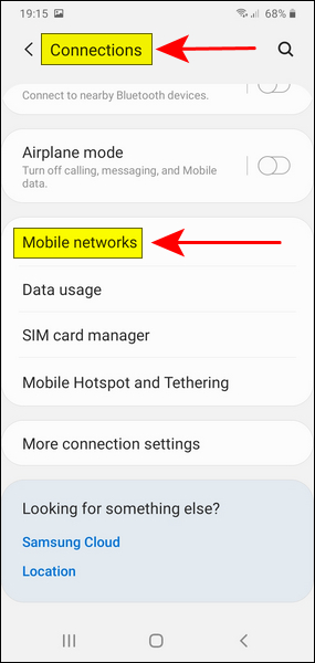 Go To Connections Then Mobile Networks
