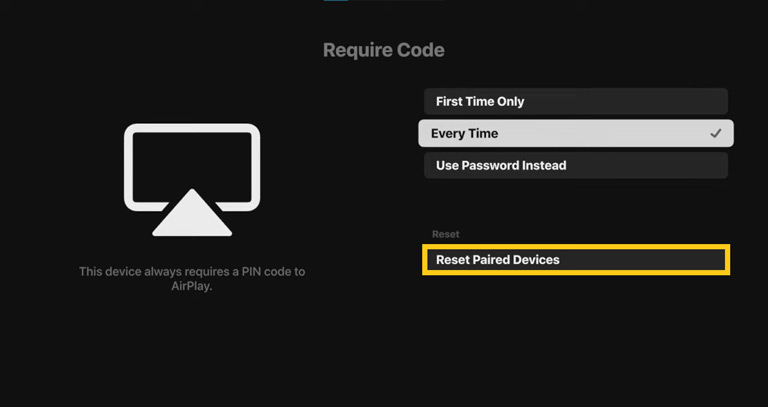 Click On Reset Paired Devices On Airplay