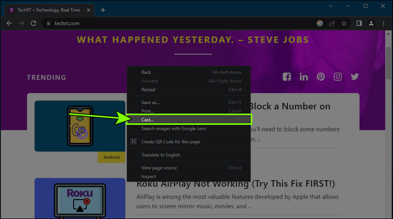 Right-Click And Select Cast On Google Chrome