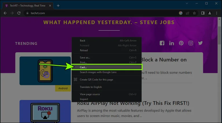 Right-click and Select Cast on Google Chrome