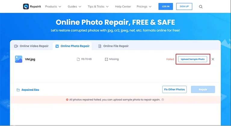 Repair Process Failed Repair Process Failed