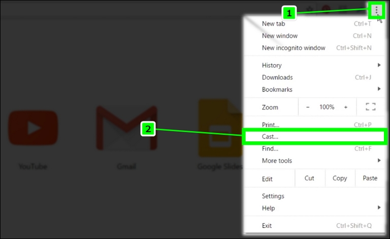 Access Google Chrome Menu Then Click Cast