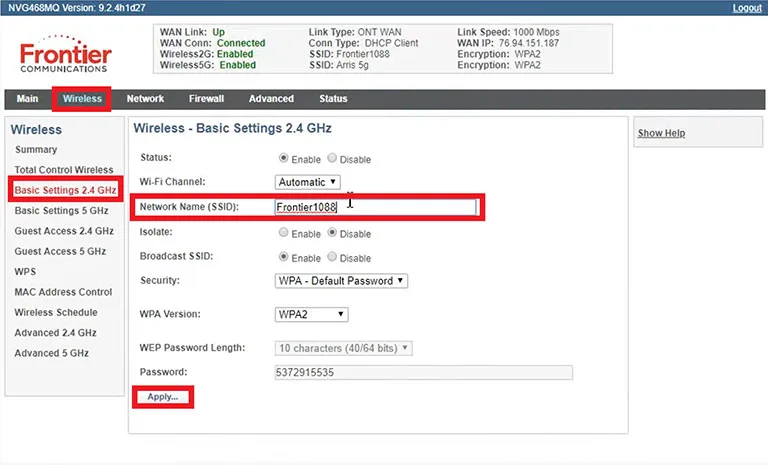 Change the SSID Name of 2.4GHz Change the SSID Name of 2.4GHz