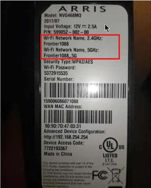 Frontier Router Information Label