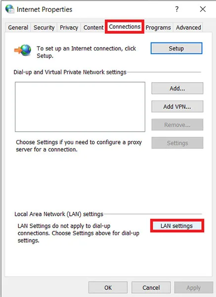 Go to LAN Settings Under Connections Go to LAN Settings Under Connections