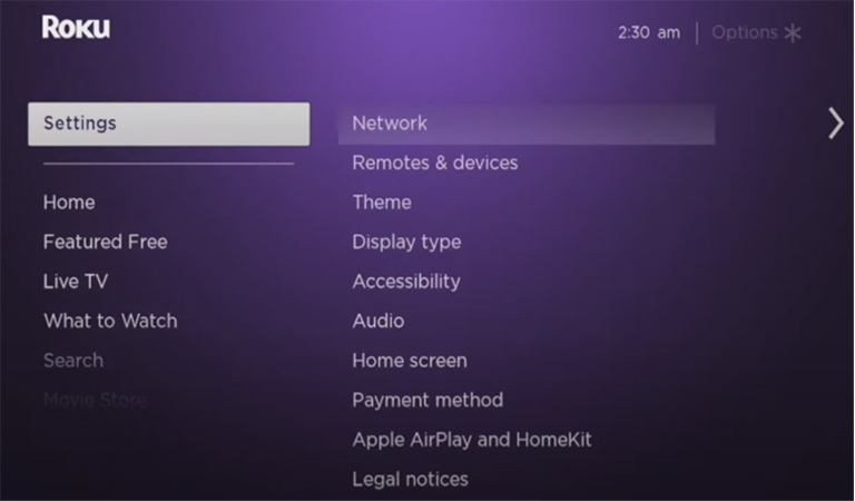 Roku Network Settings