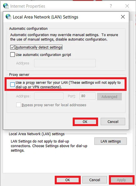 Uncheck the Proxy Box and Save the Changes Uncheck the Proxy Box and Save the Changes