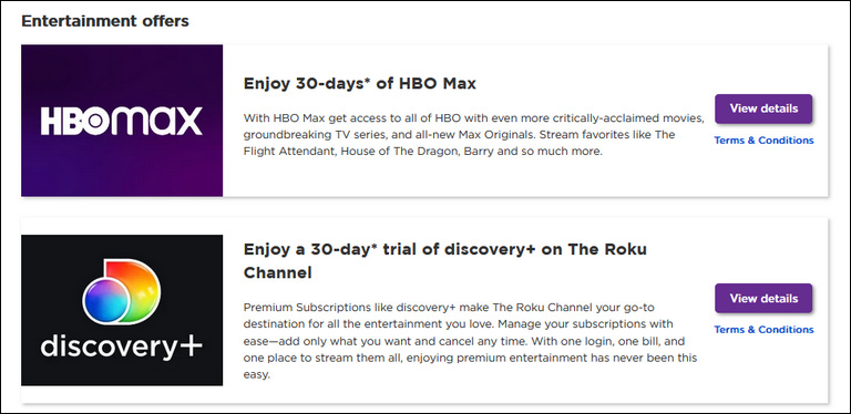 Roku Entertainment Offers