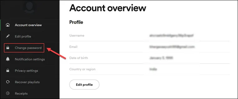 Spotify change password option