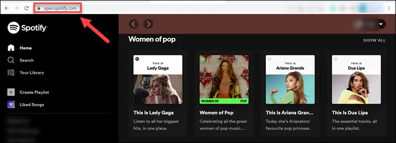 Spotify homepage