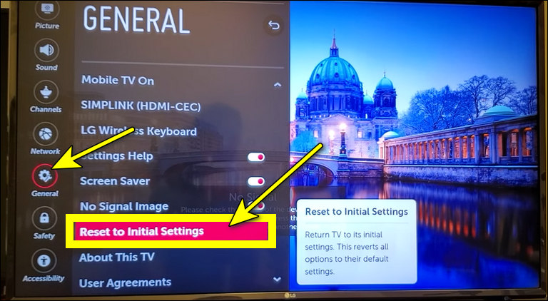 Navigate To General Then To Reset To Initial Settings