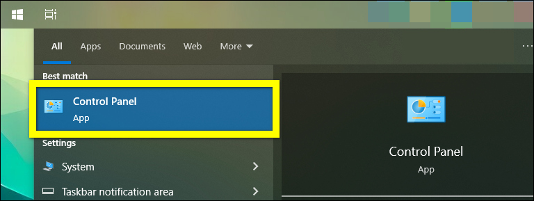 Open The Start Menu And Search For And Open Control Panel