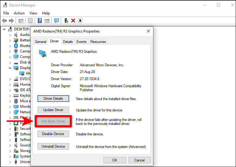 Using Device Manager And The Roll Back Driver Option