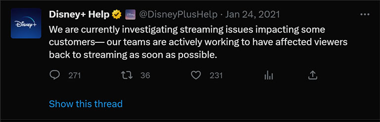 Disney+ Help Tweet