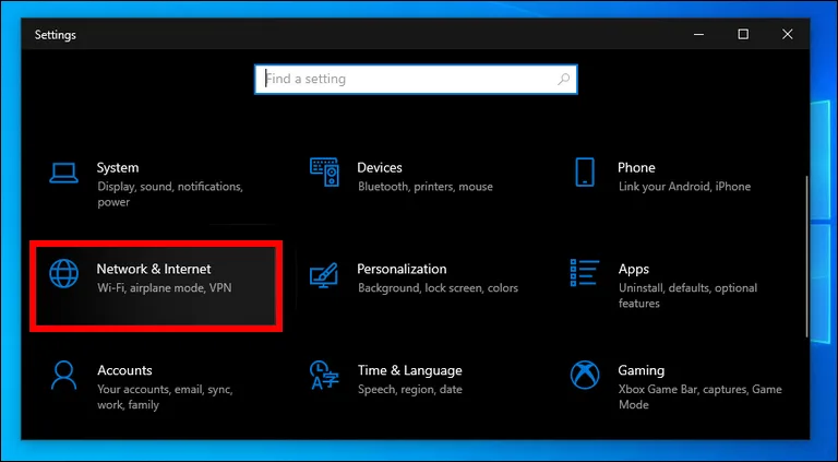Access Settings and click on Network & Internet