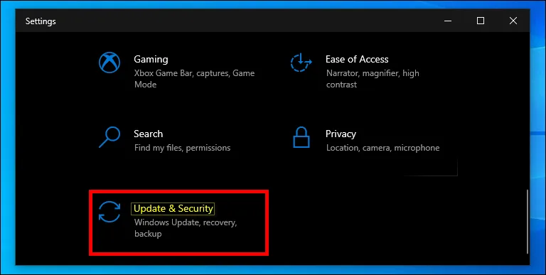 Access Settings and Select Update & Security
