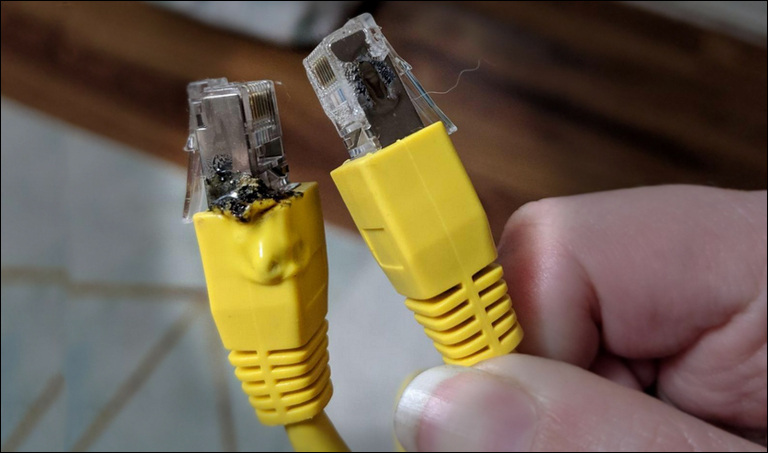 Ethernet Cable With Signs Of Physical Damage