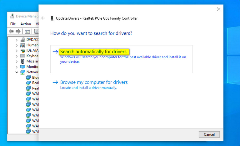 Choose Search Automatically For Drivers