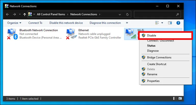 Disabling the Wi-Fi Adapter