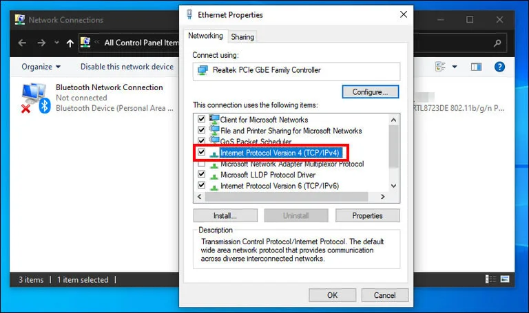 Double-Click on Internet Protocol Version 4 TCP IPv4